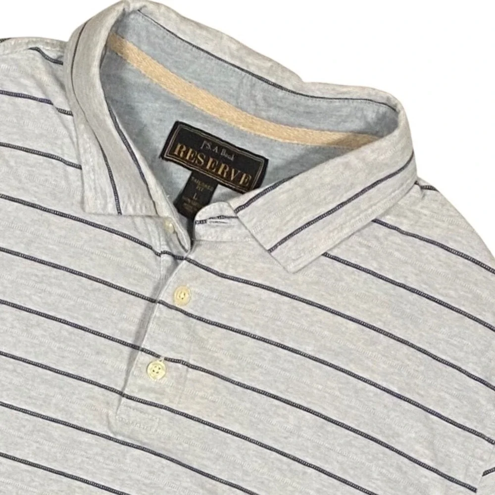 Jos. A. Bank Reserve Mens Gray Blue Striped Cotton Polo Shirt Tailored Fit‎ L